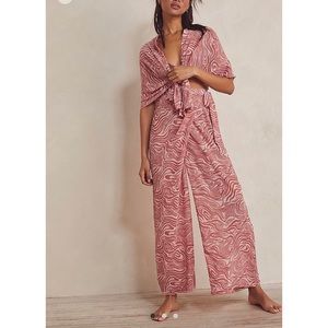 Free People pink marbled semi sheer gauzy wide leg wrap pants- Night Visions